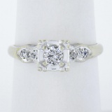 Vintage 14k White Gold 0.35 ctw Round Brilliant Diamond Solitaire Engagement Rin