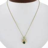 14k Gold 0.77 ctw Oval Emerald Solitaire & Diamond Pendant & 18.5