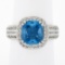 Platinum 3.58 ctw Cushion Aquamarine w/ Diamond Halo & Accents Mil grain Work Ri