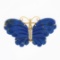 Vintage 14K Gold Custom Cut Carved Lapis Lazuli Butterfly Brooch Pin Pendant