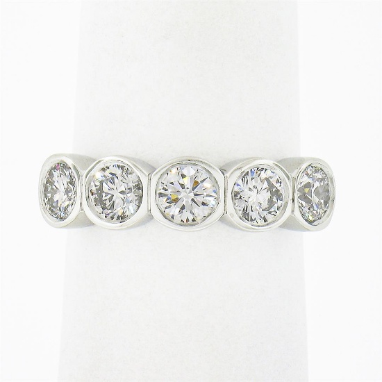 NEW Custom Made Platinum 1.19 ctw Bezel Diamond 5 Stone Classic Wedding Band Rin