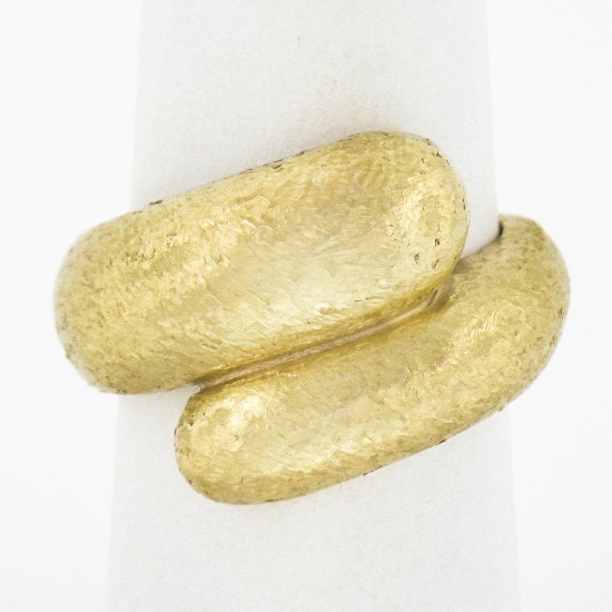 Designer Maz Solid 14K Yellow Gold Unique Textured Work Wide Snake Bypass Ring