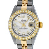 Rolex Ladies Quickset Two Tone White Diamond Datejust Wristwatch 26MM