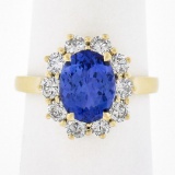 NEW 14k Yellow Gold 2.86 ctw Oval Violet Blue Tanzanite Round Diamond Halo Ring