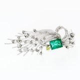 Antique Handmade Platinum 7.3 ctw GIA Colombian Emerald Round Diamond Wire Brooc