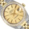 Rolex Mens 2 Tone Champagne Linen Dial Diamond Bezel Datejust Wristwatch