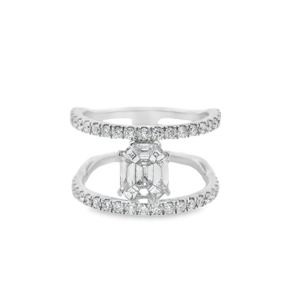 14kt WG Emerald Cut Diamond Wide Band
