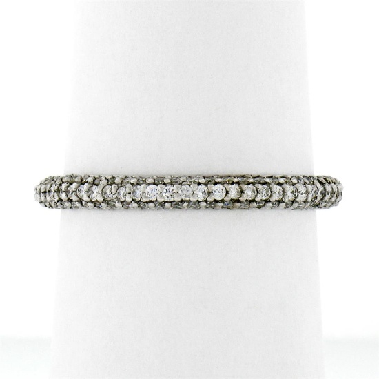 New 14K White Gold .85 ctw Diamond 2.30mm Domed 3 Row Eternity Wedding Band Ring
