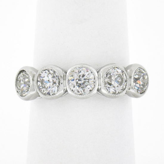 NEW Platinum 1.97 ctw Milgrain Bezel European Diamond 5 Stone Wedding Band Ring