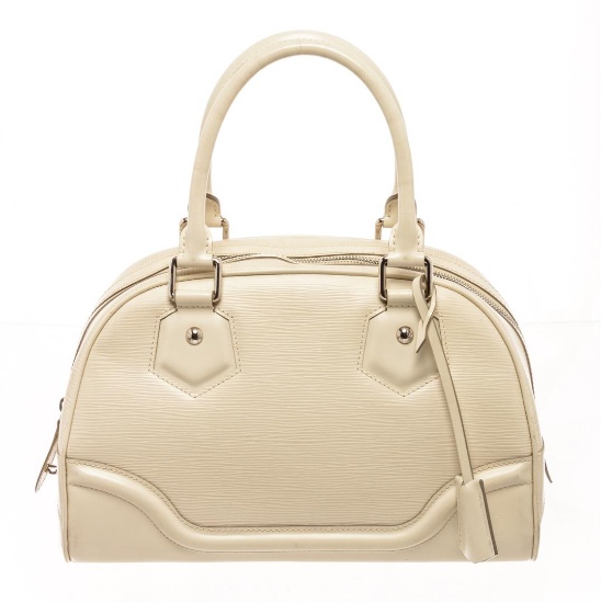 Louis Vuitton Ivory White Epi Leather Bowling Montaigne BB Tote Bag