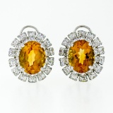 FINE 18K White Gold 7.80 ctw Oval Citrine & Brilliant Diamond Double Halo Earrin