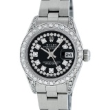 Rolex Ladies Quickset Sapphire Stainless Steel Black Diamond Lugs Datejust Wrist