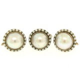 Antique Victorian 10K Rose Gold Bezel Mabe Prong Seed Pearl Ring & Earrings Set