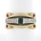 14K TT Gold.92 ctw Oval Sapphire Solitaire Diamond Ruby Sideways Scroll Band Rin