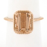 NEW 14k Rose Gold 3.13 ctw Emerald Cut Morganite Solitaire Twisted Wire Work Rin
