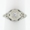 Antique Art Deco 18k White Gold.21 ctw Diamond Solitaire Filigree Engagement Rin