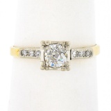 Antique Edwardian 14k TT Gold 0.43 ctw European Diamond w/ Accents Engagement Ri