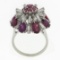 Vintage 18K White Gold 7 ctw Ruby & Baguette Diamond Tiered Cluster Cocktail Rin