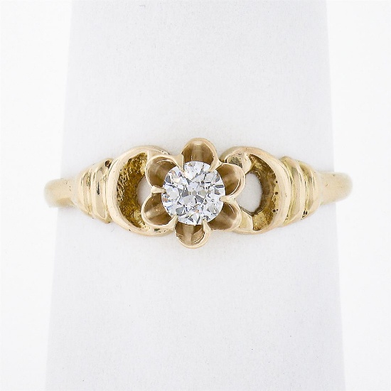 Antique 10k Gold.25 ctw Old European Diamond Flower Prong Setting Engagement Rin
