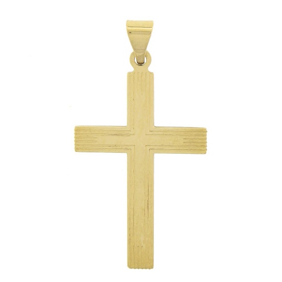 Vintage 14K Yellow Gold Grooved w/ Polished Finish Center Simple Cross Pendant