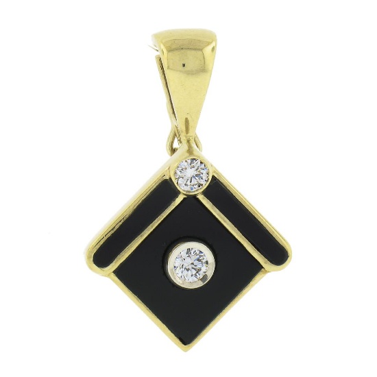 Vintage 14K Gold Inlaid Black Onyx & 0.28 ctw Bezel Round Diamond Enhancer Penda