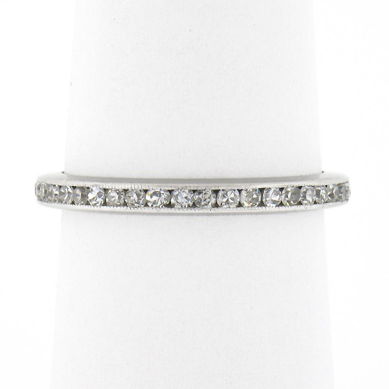 Antique Art Deco Platinum Channel Single Cut Diamond Eternity Wedding Band Ring