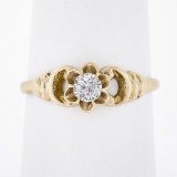 Antique 10k Gold.25 ctw Old European Diamond Flower Prong Setting Engagement Rin