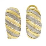 Italian 18k TT Gold Large Wide 11.2mm Textured Domed Omega Back Cuff Earrings