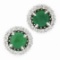 NEW 18k White Gold 1.72 ctw Round Cabochon Emerald w/ Diamond Halo Stud Earrings