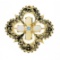 Vintage Victorian Revival 14K Gold Cabochon Opal Open Quatrefoil Pin Brooch