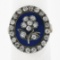Antique Georgian Gold & Silver Oval Blue Enamel Old Cut Diamond Flower Halo Ring