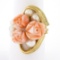 Vintage 14K Gold Carved Angel Skin Coral Pearl Rose Flower Bouquet Cocktail Ring