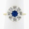 Antique FRENCH 18k TT Gold GIA NO HEAT Sapphire & Diamond Flower Cluster Ring