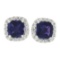 18K White Gold 2.93 ctw Cushion Royal Purple Amethyst & Diamond Halo Stud Earrin