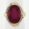 Antique Art Deco 14k Gold Oval Synthetic Ruby & Seed Pearl Floral Filigree Ring