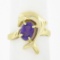 14k Yellow Gold Dolphin Jumping Over 0.90 ctw Oval Prong Amethyst Solitaire Ring