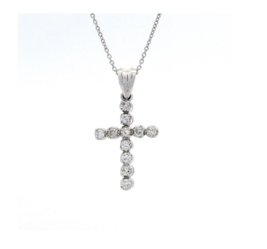 14kt WG Cross Pendant with chain 0.50 cts