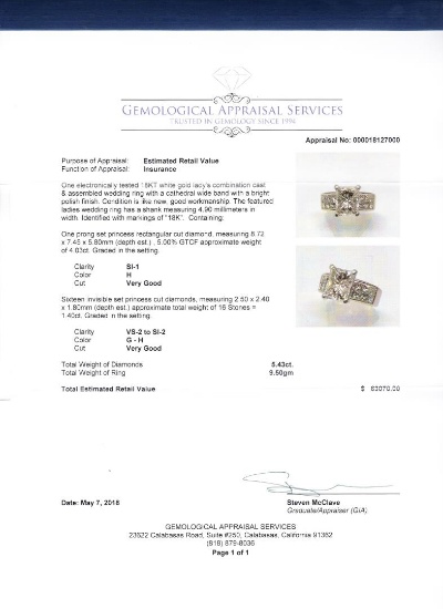 5.43 ctw Diamond Ring - 18KT White Gold