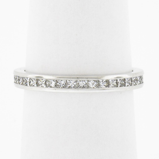 18k White Gold 0.80 ctw Channel Princess Diamond Eternity Stack Wedding Band Rin