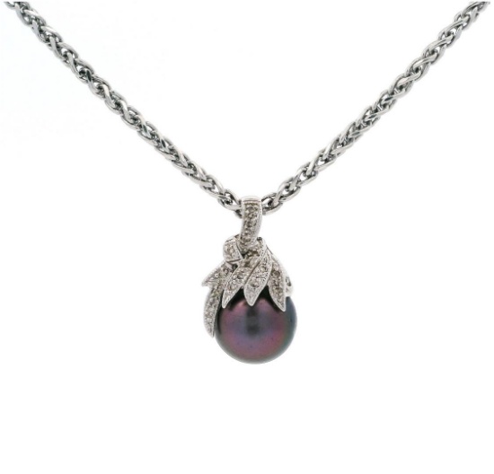 14kt WG Diamond Pearl Pendant and chain