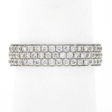 18k White Gold 1.20 ctw Pave Set Round Diamond Squared 3 Row Eternity Band Ring