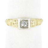 Antique 14k TT Gold 0.10 ctw Old Mine Cut Diamond Solitaire Petite Promise Ring