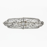 Antique Art Deco 10k White Gold 0.15 ctw Round Diamond Foliage Filigree Brooch P