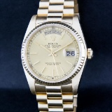 Rolex Mens 18K Yellow Gold Double Quickset Champagne Index President Wristwatch