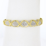 Estate 14k Yellow Gold 2.65 ctw Round Pave Diamond Figure X Hinged Bangle Bracel