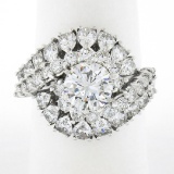 Vintage Platinum 4.58 ctw GIA Round & Pear Cut Diamond Domed Swirl Cocktail Ring