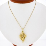 14k Yellow Gold 0.25 ctw Diamond Freeform Nugget Pendant w/ 18