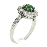 Antique Edwardian French Platinum Emerald & 0.66 ctw Old Cut Diamond Halo Ring