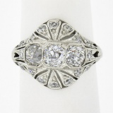 Antique Edwardian Platinum European Diamond Milgrain Engraved Dome Mosaic Ring