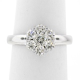 18K White Gold 0.84 ctw Ideal Round Brilliant Cut Diamond Flower Cluster Ring